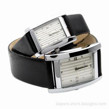 Nice Square Case/Charm Lover's Leather Band Pair Watches with CE and RoHS Marks